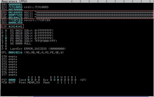 Screenshot of CPU Register, provided by NullBytes